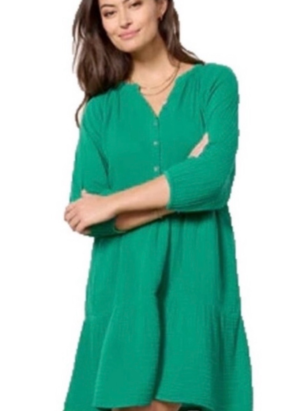 Michael Stars Women's  Green Button-Front Gauze lightweight Dress